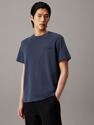 blue cotton interlock t-shirt for men calvin klein