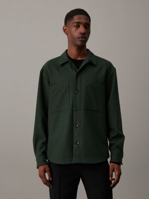 green relaxed wool blend overshirt for men calvin klein