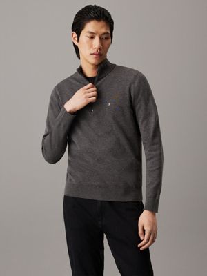 grey cotton silk quarter zip jumper for men calvin klein