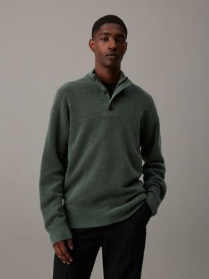 green merino button neck jumper for men calvin klein