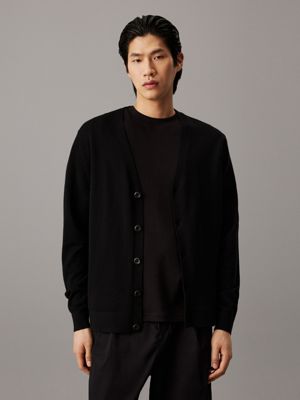 black merino wool cardigan jumper for men calvin klein