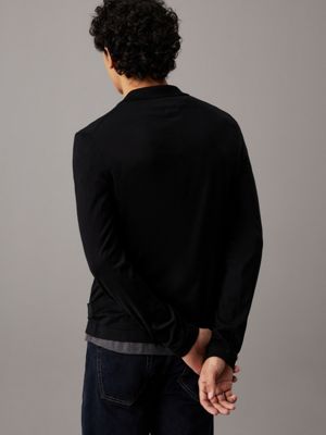 black sweter polo z jedwabiu i wełny merynosa dla mężczyźni - calvin klein