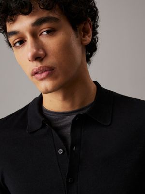 ck black merino silk polo jumper for men calvin klein