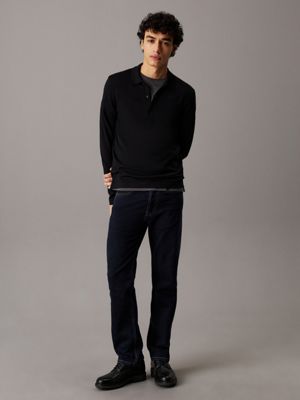 ck black merino silk polo jumper for men calvin klein