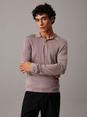 muted grey merino silk polo jumper for men calvin klein