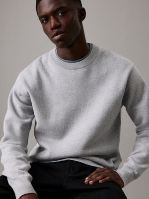 mid grey heather double face cotton wool jumper for men calvin klein