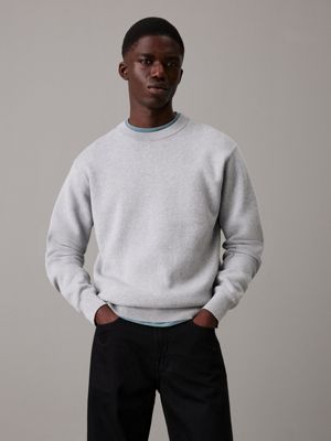 light grey double face cotton wool jumper for men calvin klein