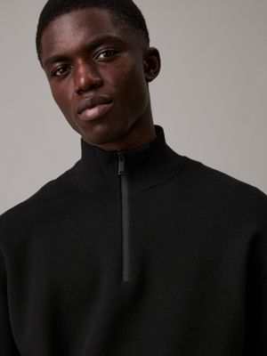 ck black relaxed quarter zip jumper for men calvin klein