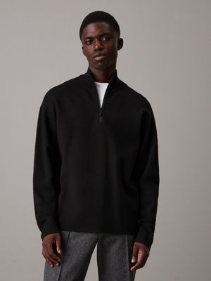 black relaxed quarter zip jumper for men calvin klein