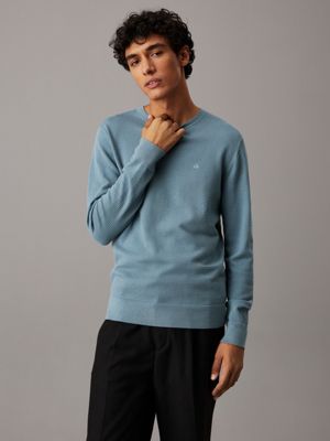 green blue waffle knit jumper for men calvin klein