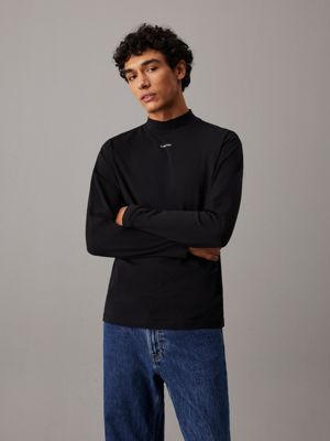 black long sleeve mock neck t-shirt for men calvin klein