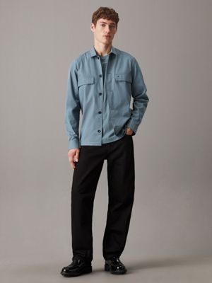 goblin blue boxy twill overshirt for men calvin klein