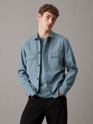 green blue boxy twill overshirt for men calvin klein