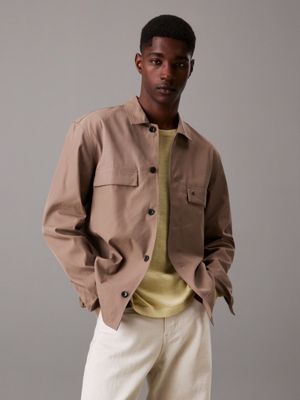 grey boxy twill overshirt for men calvin klein