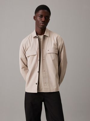 stone boxy twill overshirt for men calvin klein