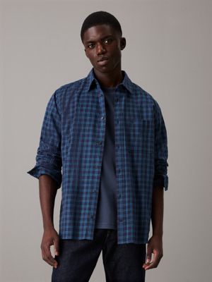 dark blue relaxed twill checkered shirt for men calvin klein