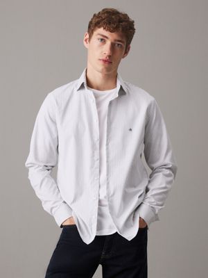 Mens white striped dress shirt online