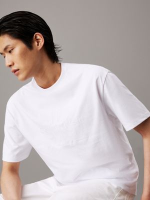 brilliant white relaxed fit tonal monogram logo heavyweight tee for men calvin klein