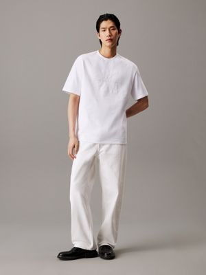 brilliant white relaxed fit tonal monogram logo heavyweight tee for men calvin klein