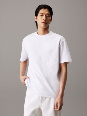 white relaxed fit tonal monogram logo heavyweight tee for men calvin klein