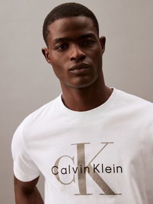 brilliant white monogram logo crewneck t-shirt for men calvin klein