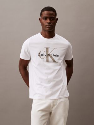 brilliant white monogram logo crewneck t-shirt for men calvin klein