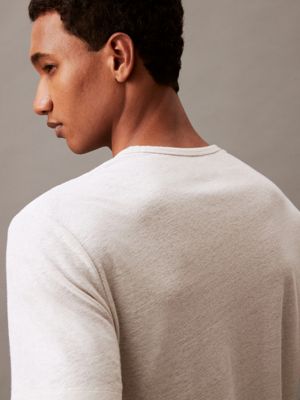 chalk linen blend jersey crewneck t-shirt for men calvin klein