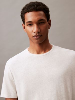 chalk linen blend jersey crewneck t-shirt for men calvin klein