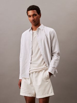 white linen blend shorts for men calvin klein