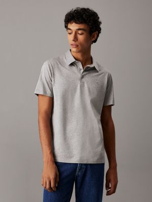 light grey slim melange polo shirt for men calvin klein