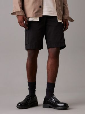 black straight twill cargo shorts for men calvin klein