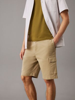 brown straight twill cargo shorts for men calvin klein