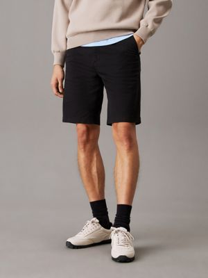 black straight twill chino shorts for men calvin klein