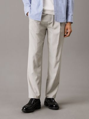 grey relaxed pleated trousers for men calvin klein