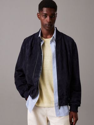 blue suede bomber jacket for men calvin klein