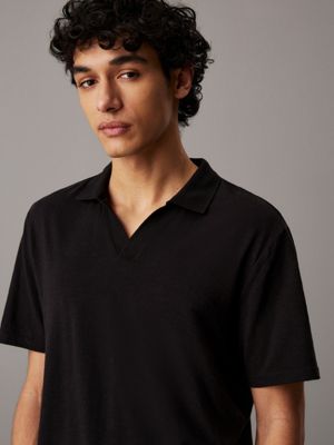 ck black cuban collar polo shirt for men calvin klein