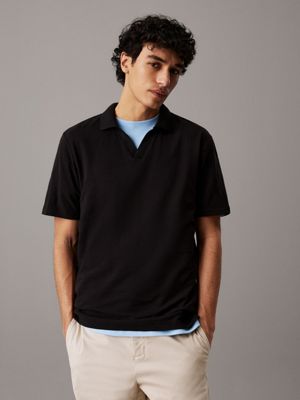 black cuban collar polo shirt for men calvin klein