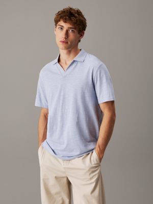 blue cuban collar polo shirt for men calvin klein