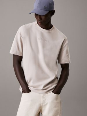 grey t-shirt aus lässigem baumwoll-interlock für herren - calvin klein