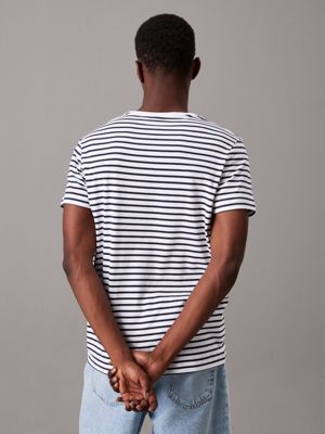 dark sapphire / white stripes slim striped t-shirt for men calvin klein