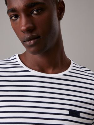 dark sapphire / white stripes slim striped t-shirt for men calvin klein