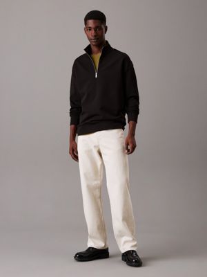 ck black relaxed zip neck sweatshirt for men calvin klein