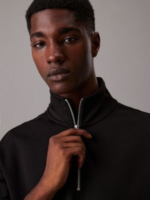 ck black relaxed zip neck sweatshirt for men calvin klein