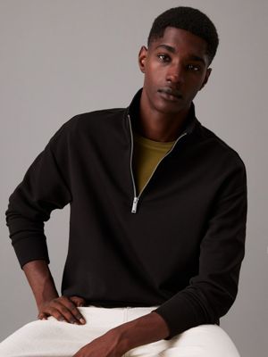 black relaxed zip neck sweatshirt for men calvin klein