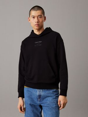 black relaxed logo hoodie for men calvin klein