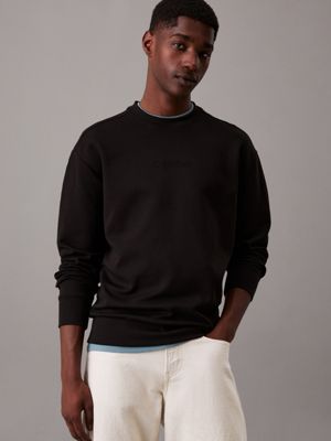 black relaxed technical interlock sweatshirt for men calvin klein