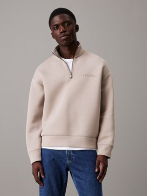 stone relaxed spacer zip neck sweatshirt for men calvin klein