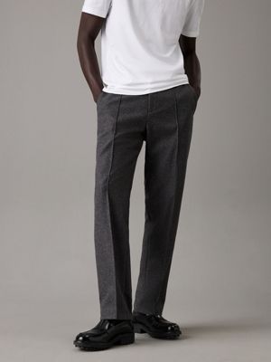 grey straight melton wool trousers for men calvin klein