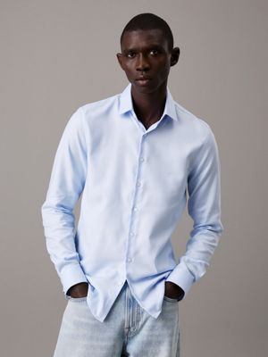 blue slim structured dress shirt for men calvin klein