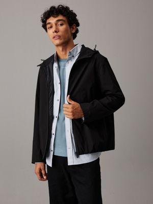 black tech twill hooded jacket for men calvin klein